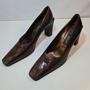 Bally Dark Brown Snakeskin Heels. Made In Switzerland